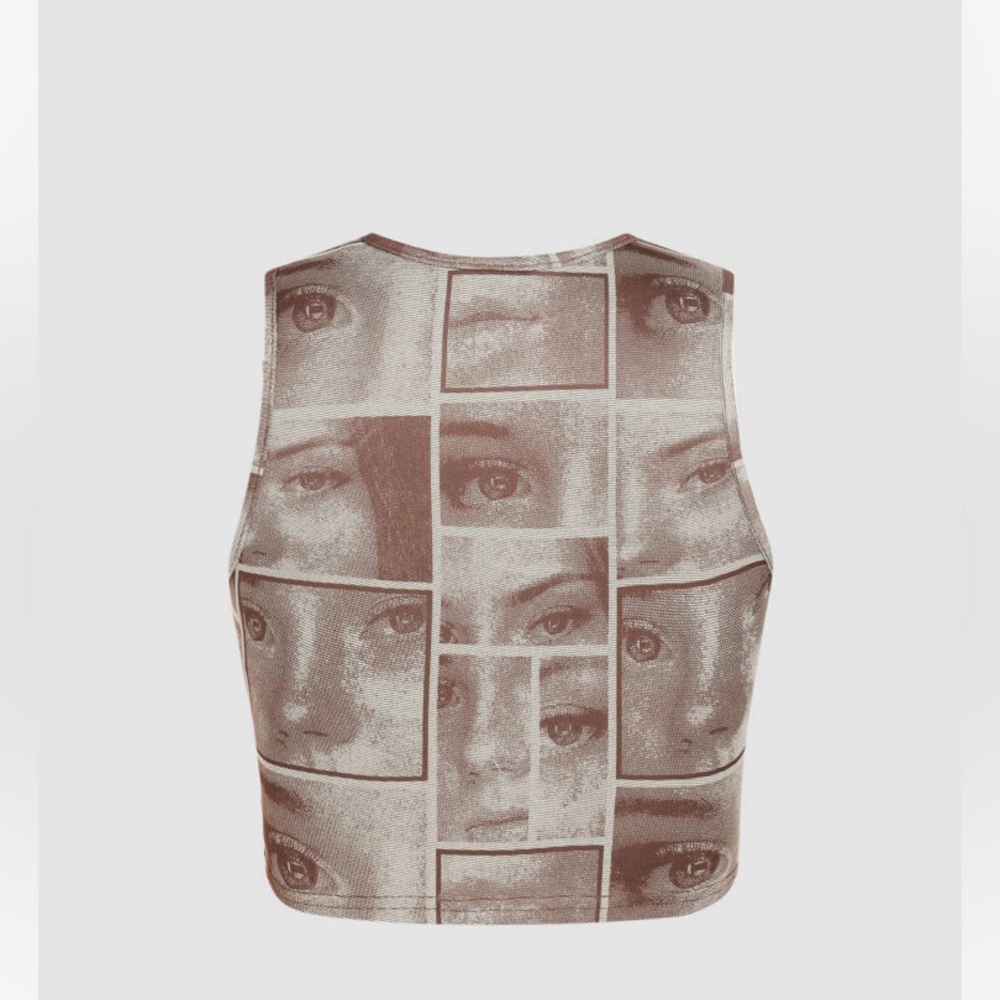 Cider XS Cropped Brown Graphic Top Printed Eyes